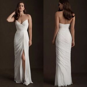 Watters Lupine Strapless Sweetheart Mesh Sheath Wedding Gown